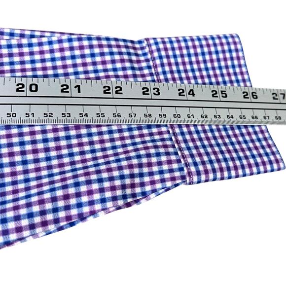 Mizzen + Main Shirt Men’s Medium Blue Purple Check Gingham Long Sleeve Button - Picture 9 of 10